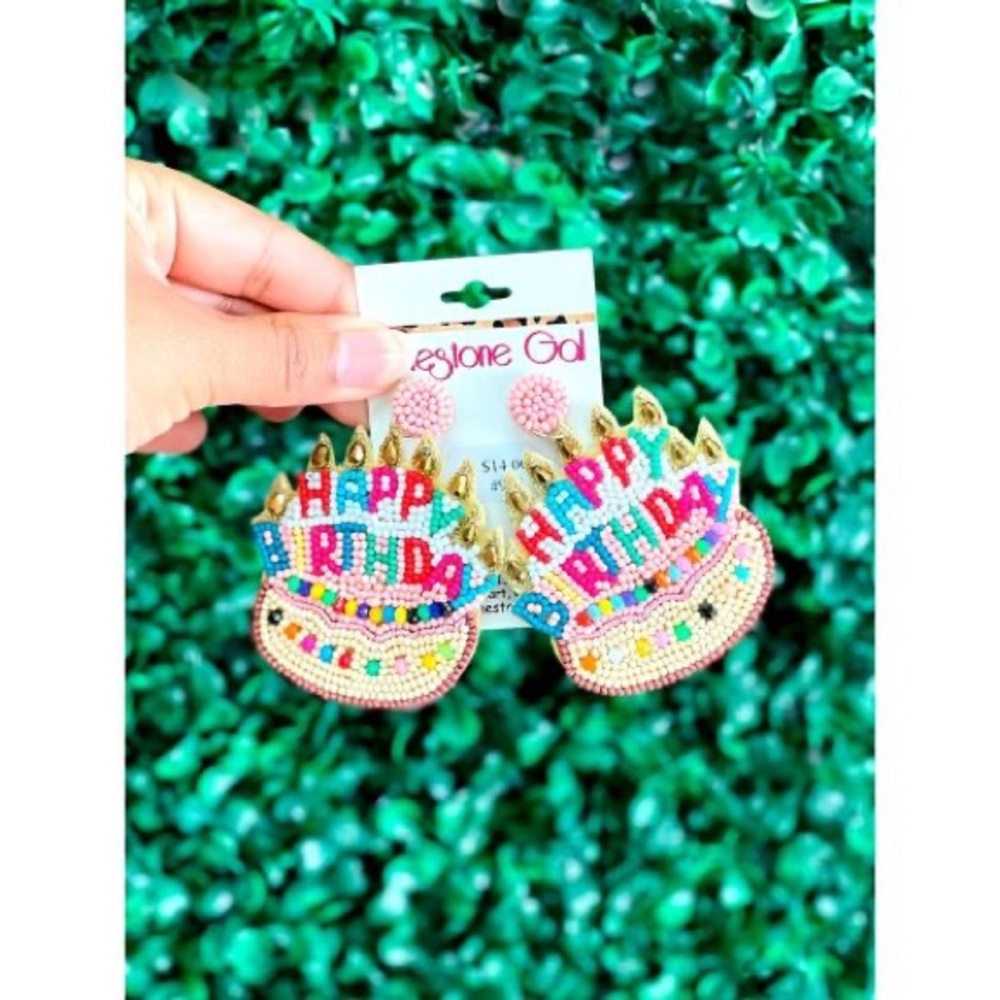 BRAND NEW WITH TAGS Happy Birthday Cake Seed Bead Earrings